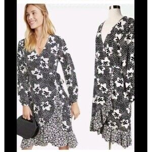 Anthropologie Porridge Sz XS Porridge Black‎ White Floral Amity Wrap Dress 162